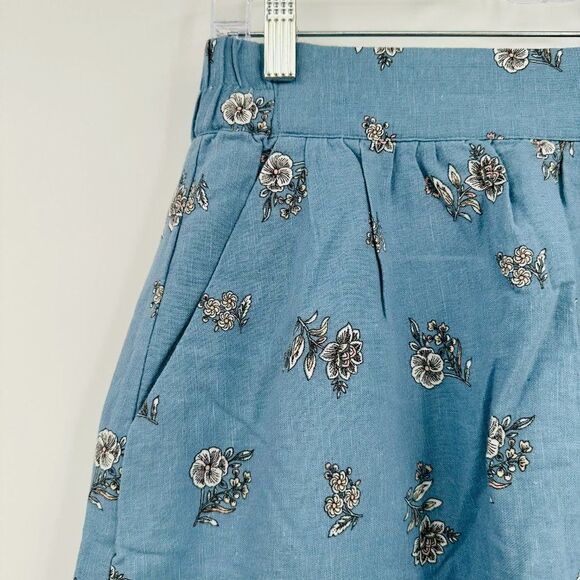 LOFT Size XSP Dusty Blue Floral Print Boho Linen Mini Skirt w/ Pockets - Picture 4 of 9